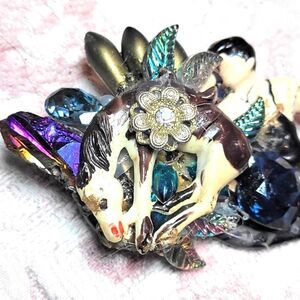 Wendy Gell Ring Little Abner and Bucking Horse funny scene. Swarovski jewels.